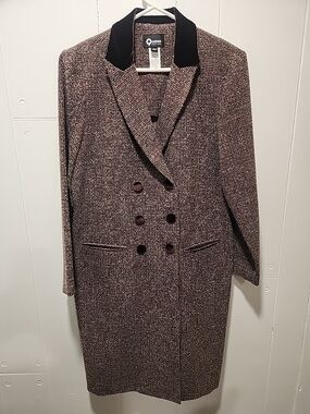VTG QUADRA Brown Tweed Like Double-Breasted Coat with Velvet Collar Size 12P